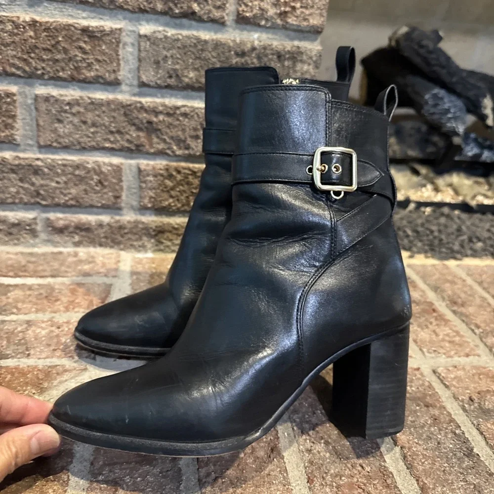 Coach Olivia Black Leather Bootie Block Heel Women's‎ Size 6.5B